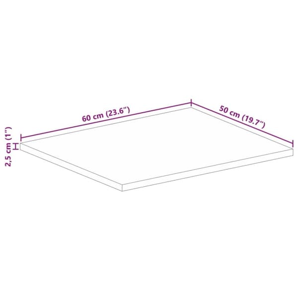 vidaXL Bordsskiva 60x50x2,5 cm rektangulär massivt grovt mangoträ