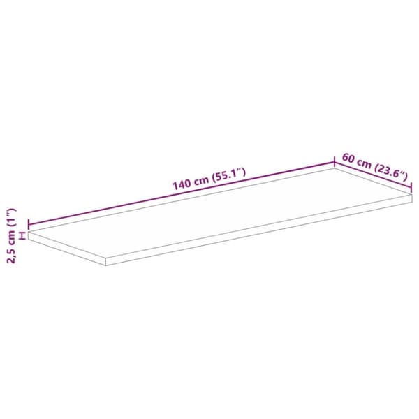 vidaXL Pöytälevy 140x60x2,5 cm suorakaide karkea täysi mangopuu