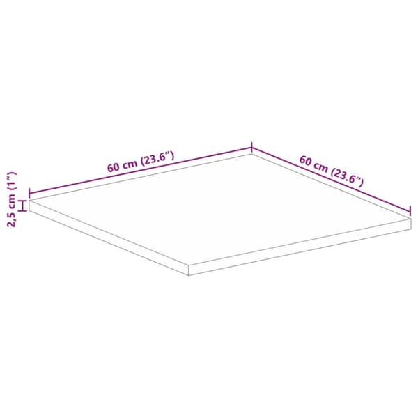 vidaXL Bordsskiva 60x60x2,5 cm fyrkantig massivt grovt mangoträ