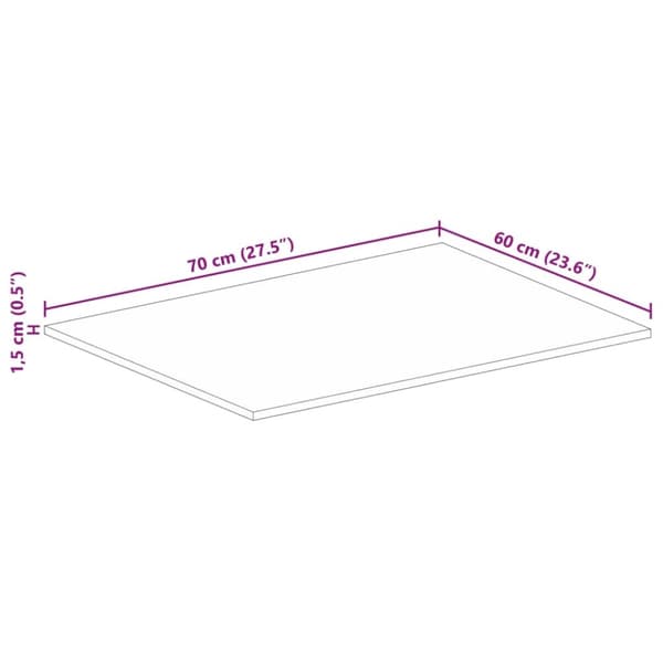 vidaXL bordplade 70x60x1,5 cm rektangulær massivt ru mangotræ