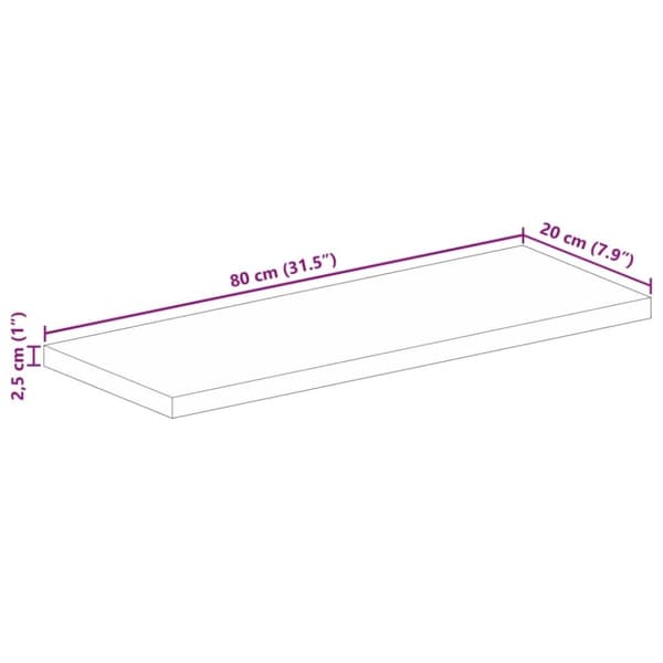 vidaXL Pöytälevy 80x20x2,5 cm suorakaide karkea täysi mangopuu