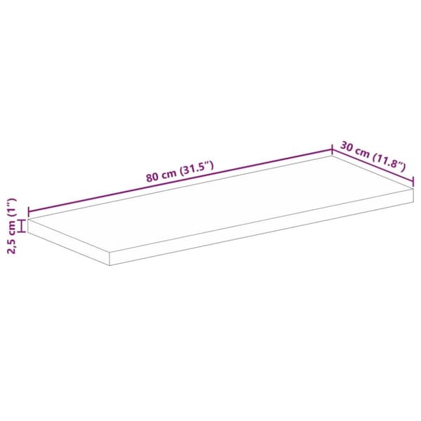vidaXL Bordplate 80x30x2,5 cm rektangulær heltre mango