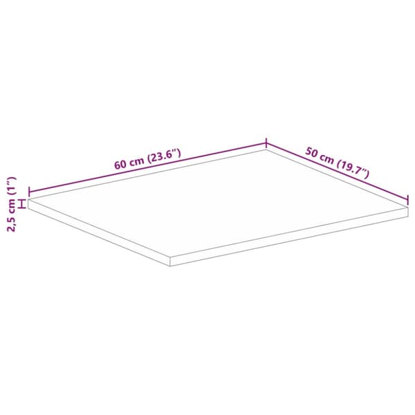 bordplade 60x50x2,5 cm rektangulær massivt akacietræ