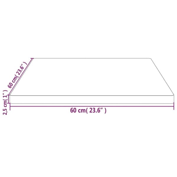 Bordsskiva 60x60x2,5 cm massiv furu fyrkantig