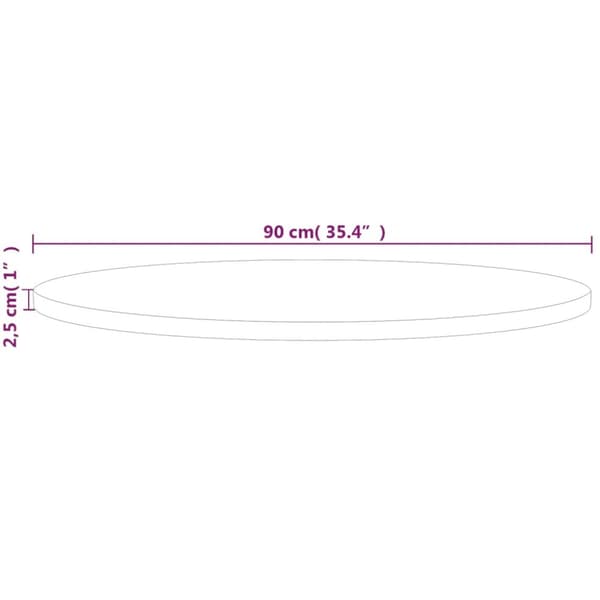 rund bordplade Ø90x2,5 cm ubehandlet massivt egetræ