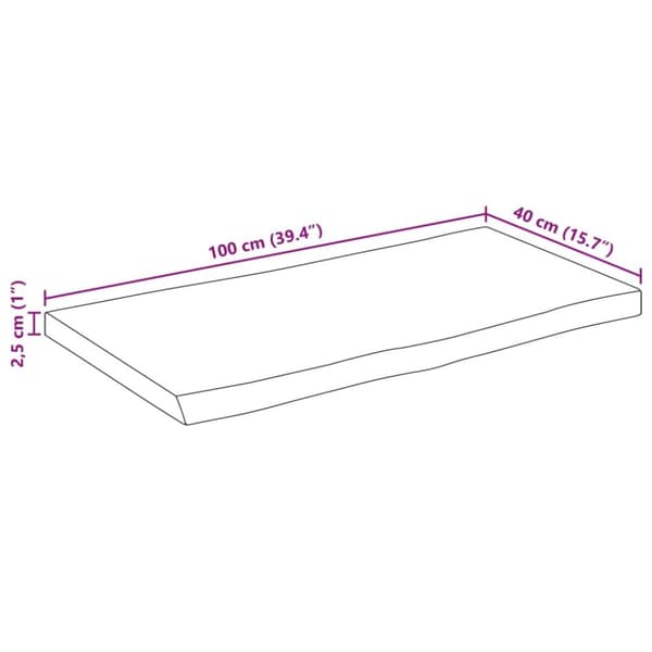 Pöytälevy 100x40x2,5 cm elävä reuna täysi mangopuu