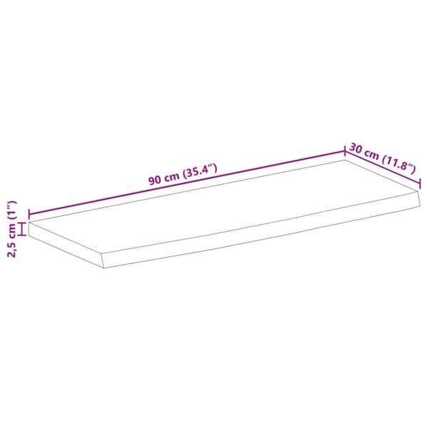 Bordsskiva 90x30x2,5 cm levande kant massivt grovt mangoträ