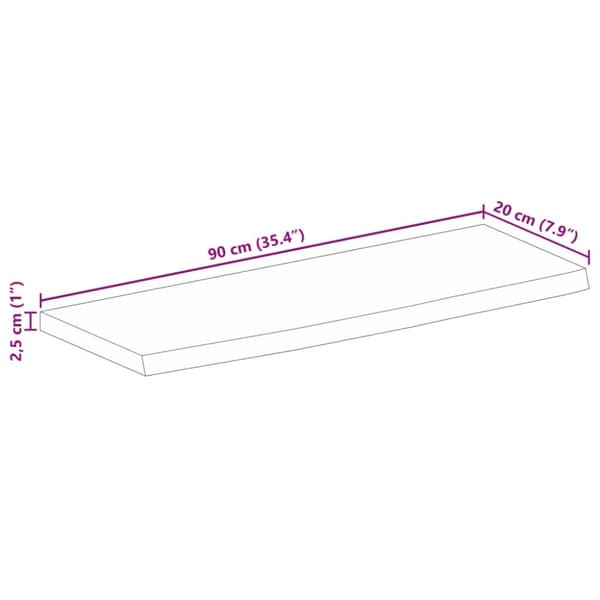 bordplade 90x20x2,5 cm naturlig kant massivt mangotræ