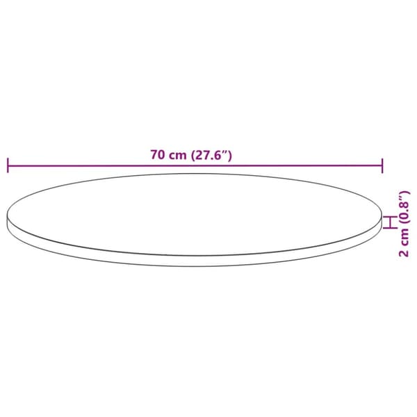 bordplade Ø70x2 cm rund massivt akacietræ