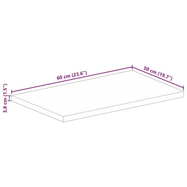 bordplade 60x50x3,8 cm rektangulær massivt genbrugstræ