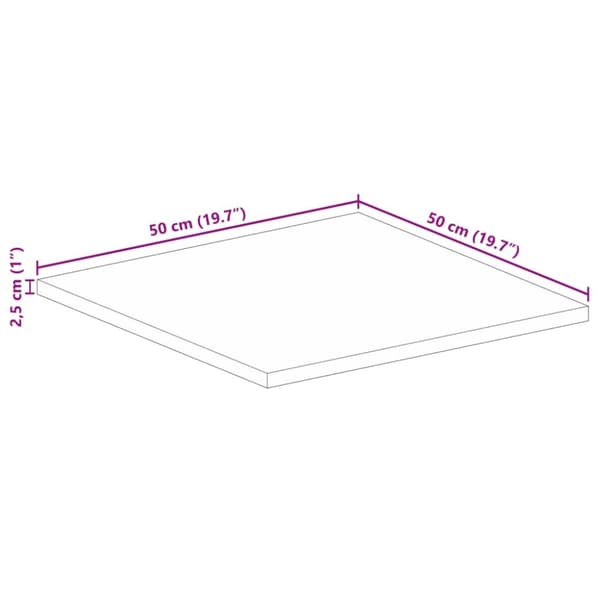 Bordsskiva 50x50x2,5 cm fyrkantig massivt grovt mangoträ