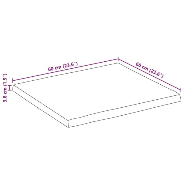 bordplade 60x60x3,8 cm rektangulær massivt akacietræ