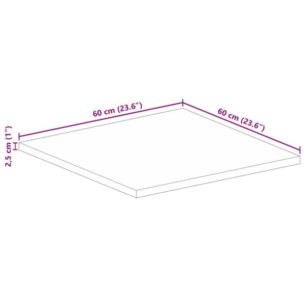 Bordsskiva 60x60x2,5 cm fyrkantig massiv mango-trä