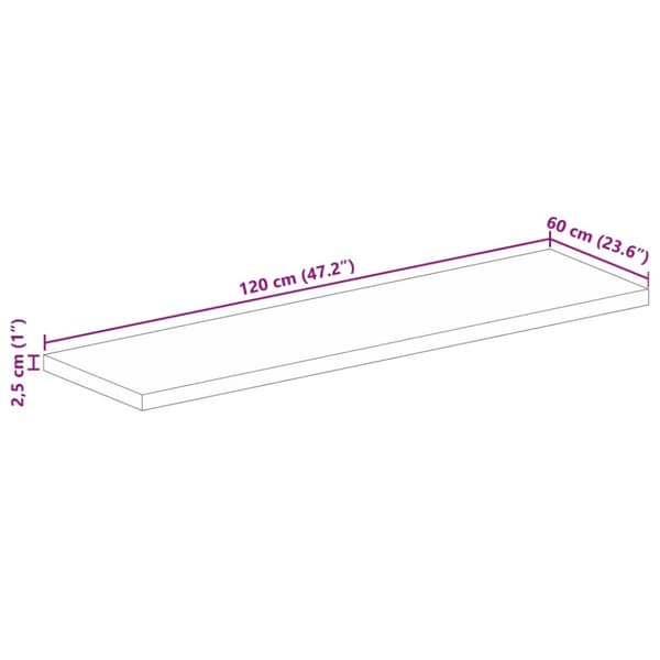 Pöytälevy 120x60x2,5 cm suorakaide täysi mangopuu