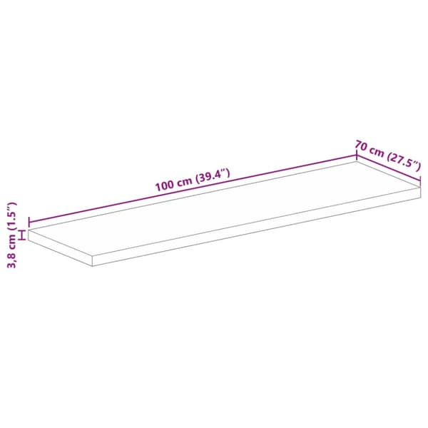 bordplade 100x70x3,8 cm rektangulær massivt mangotræ