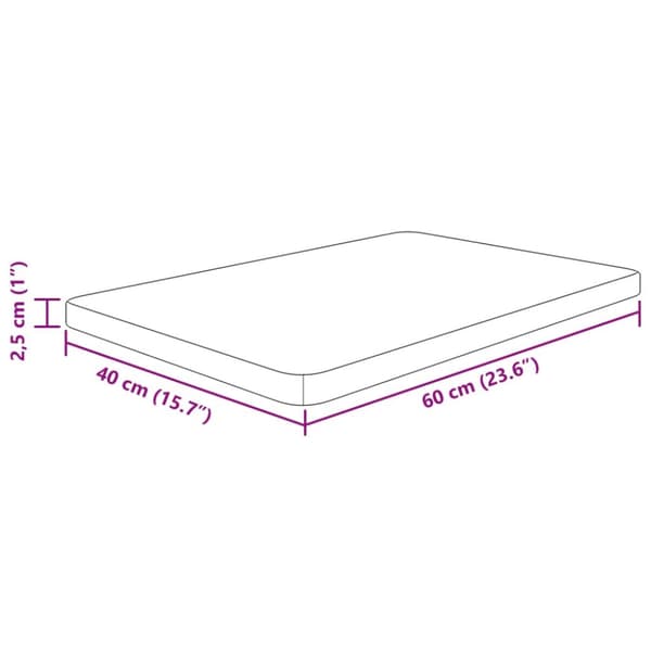 bordplade til badeværelse 60x40x2,5 cm massivt træ ubehandlet