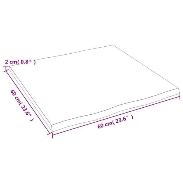 bordplade 60x60x2 cm naturlig kant ubehandlet massivt egetræ