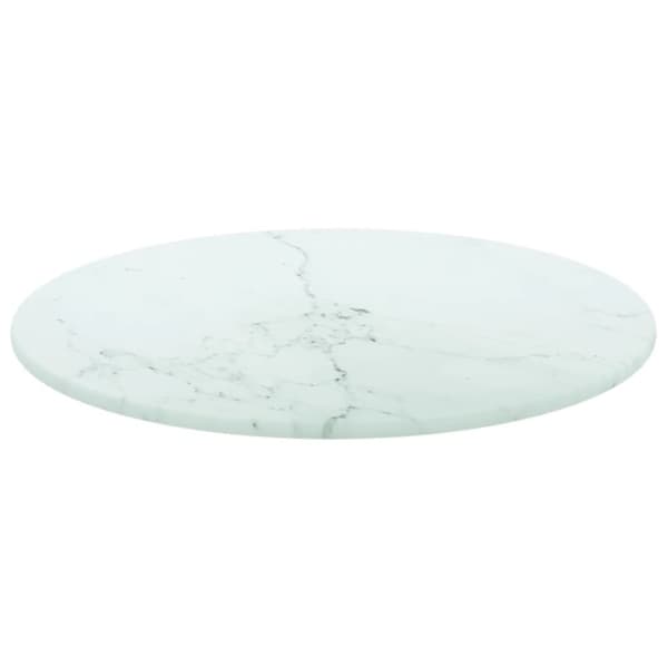 bordplade Ø30x0,8 cm hærdet glas med marmordesign hvid