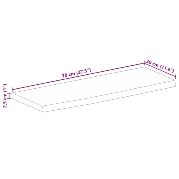 Bordsskiva 70x30x2,5 cm levande kant massivt grovt mangoträ