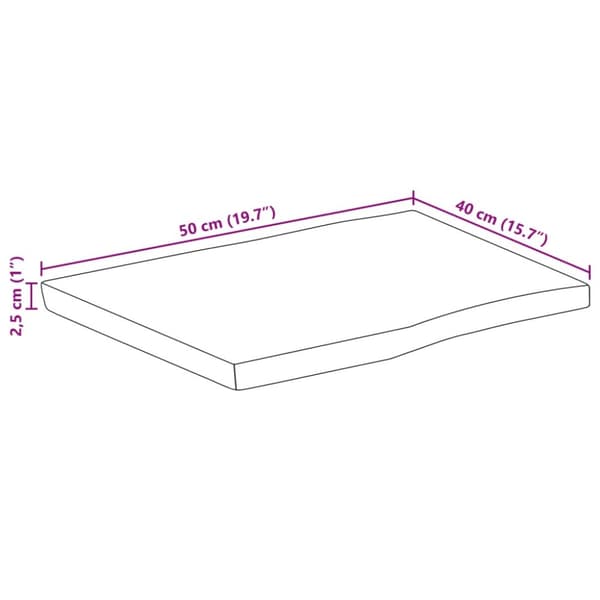 Bordsskiva 50x40x2,5 cm levande kant massivt grovt mangoträ