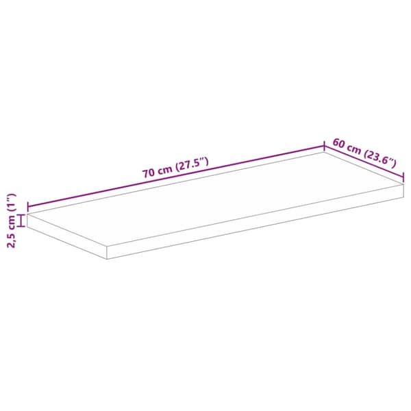 bordplade 70x60x2,5 cm rektangulær massivt mangotræ