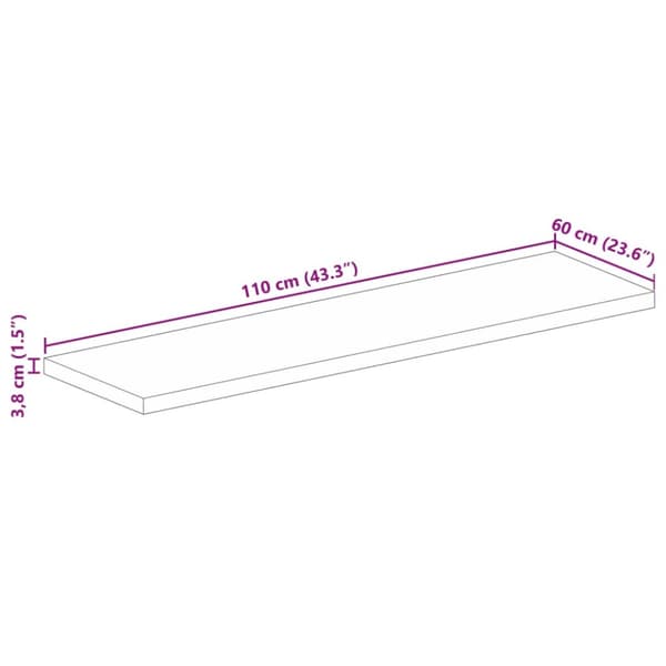 bordplade 110x60x3,8 cm rektangulær massivt mangotræ