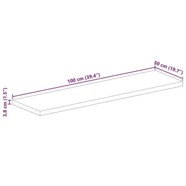 Pöytälevy 100x50x3,8 cm suorakaide kierrätetty täyspuu