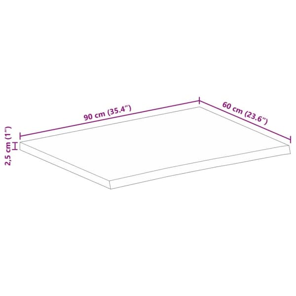 Bordsskiva 90x60x2,5 cm levande kant massivt mangoträ