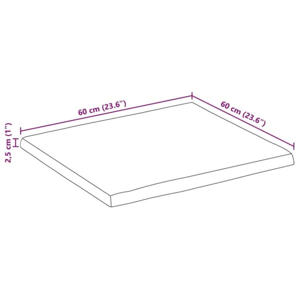 bordplade 60x60x2,5 cm naturlig kant massivt mangotræ