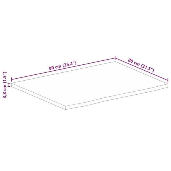 bordplade 90x80x3,8cm naturlig kant massivt ru mangotræ