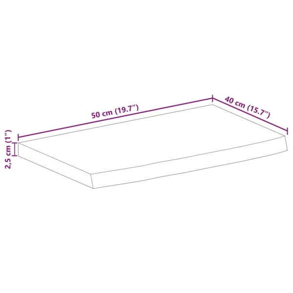 Bordsskiva 50x40x2,5 cm levande kant massivt grovt mangoträ