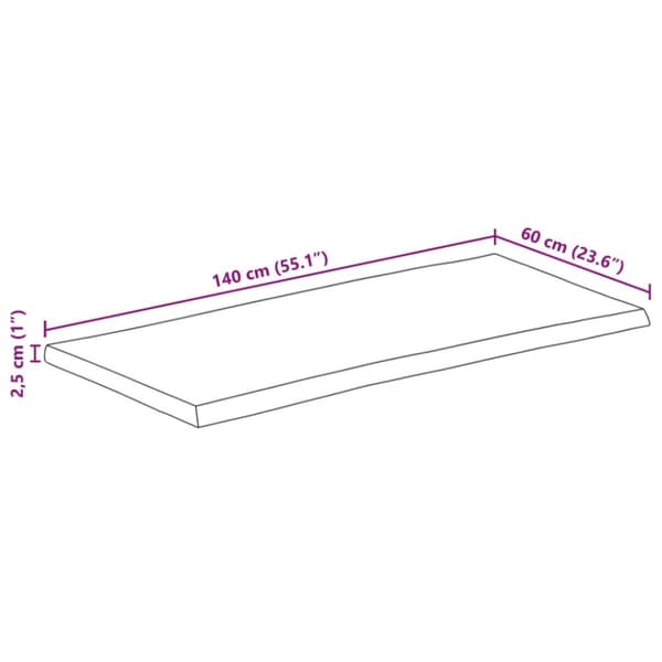 Bordsskiva 140x60x2,5 cm rektangulär massiv akacia levande kant