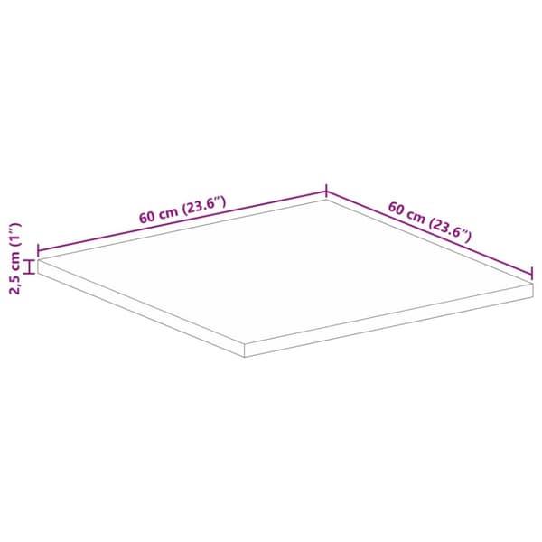 Bordsskiva 60x60x2,5 cm fyrkantig massivt grovt mangoträ
