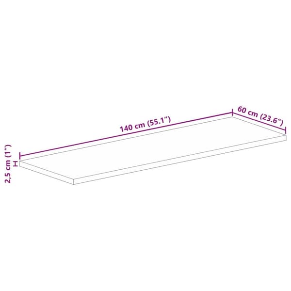 Bordsskiva 140x60x2,5 cm rektangulär massivt grovt mangoträ