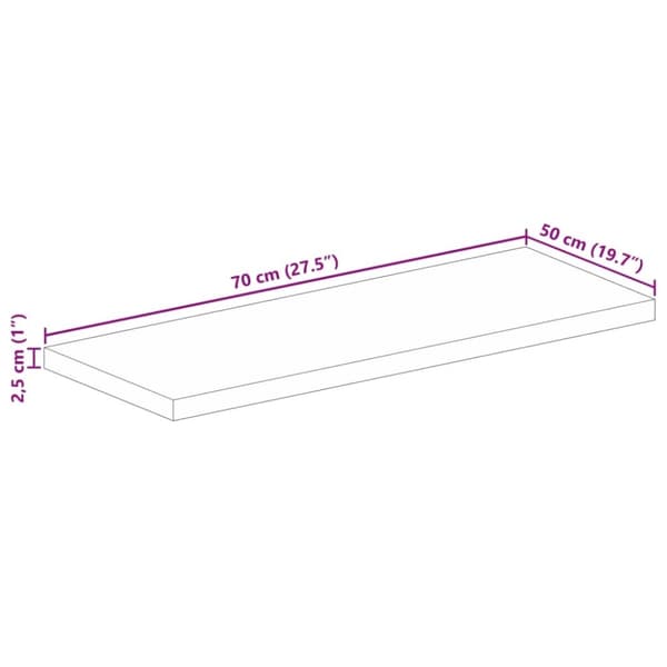 vidaXL Pöytälevy 70x50x2,5 cm suorakaide täysi mangopuu