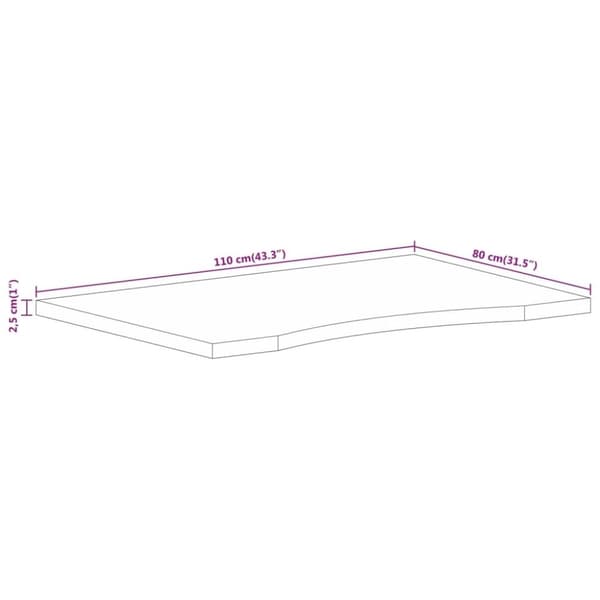 vidaXL Skrivebordsplate med kurve 110x80x2,5 cm heltre grovt mangotre