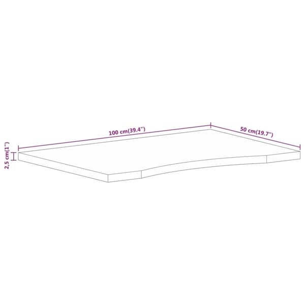 vidaXL Pöytälevy kaarella 100x50x2,5 cm täysi karkea mangopuu