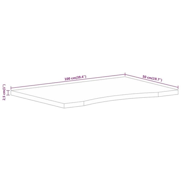 vidaXL Skrivbordsskiva med kurva 100x50x2,5 cm massivt grovt mangoträ
