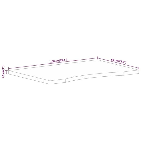 vidaXL bordplade med kurvet form 100x60x2,5 cm ru massivt mangotræ