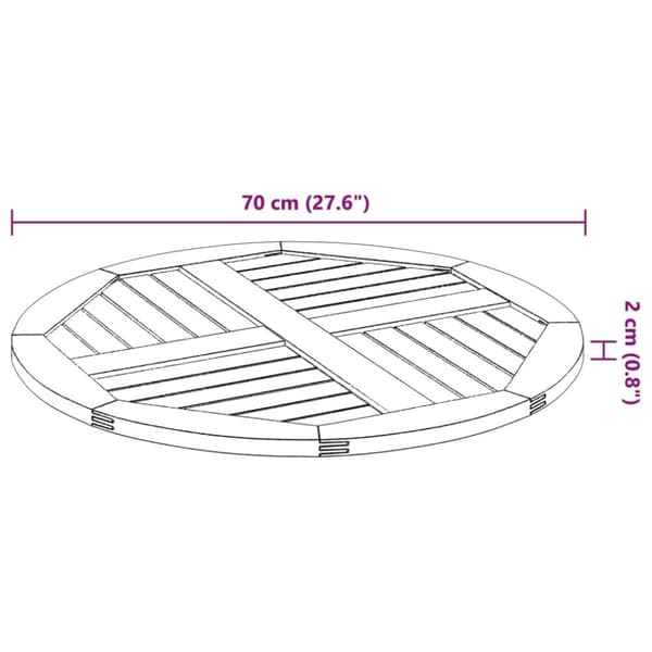 vidaXL bordplade Ø70x2 cm rund massivt akacietræ