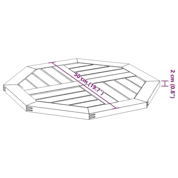 vidaXL Pöytälevy 50x50x2 cm Kahdeksankulmainen massiivipuu akaasia