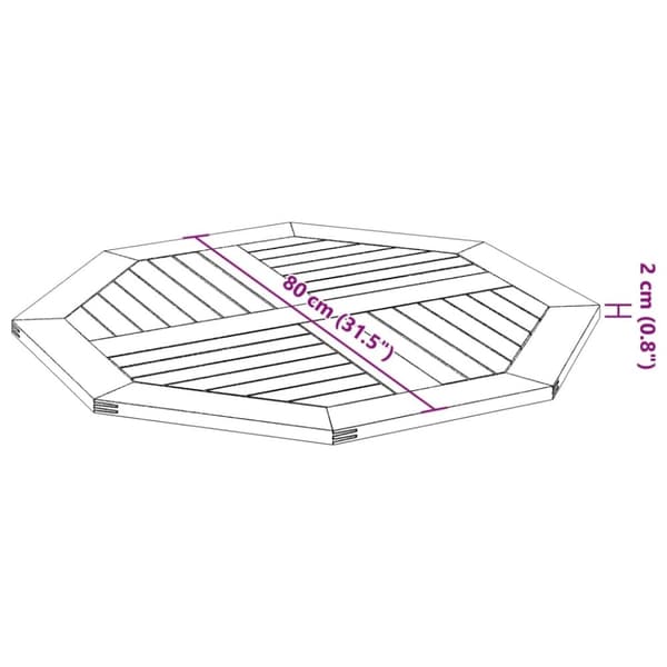 vidaXL Bordplate 80x80x2,2 cm åttekantet heltre akasie