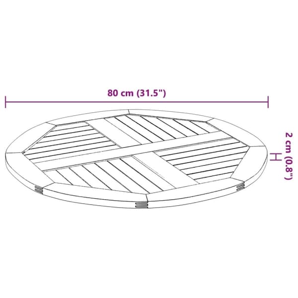 vidaXL bordplade Ø80x2,2 cm rund massivt akacietræ