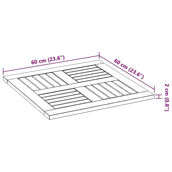 vidaXL Bordplate 60x60x2 cm firkantet heltre akasie