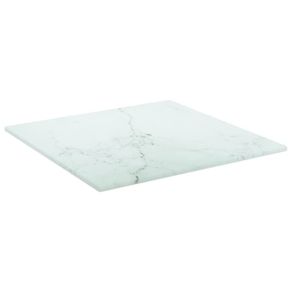 Bordsskiva vit 30x30 cm 6 mm härdat glas med marmortextur