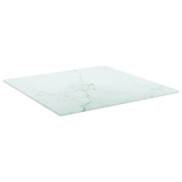 Bordsskiva vit 40x40 cm 6 mm härdat glas med marmortextur