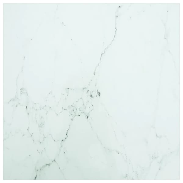 Bordsskiva vit 40x40 cm 6 mm härdat glas med marmortextur