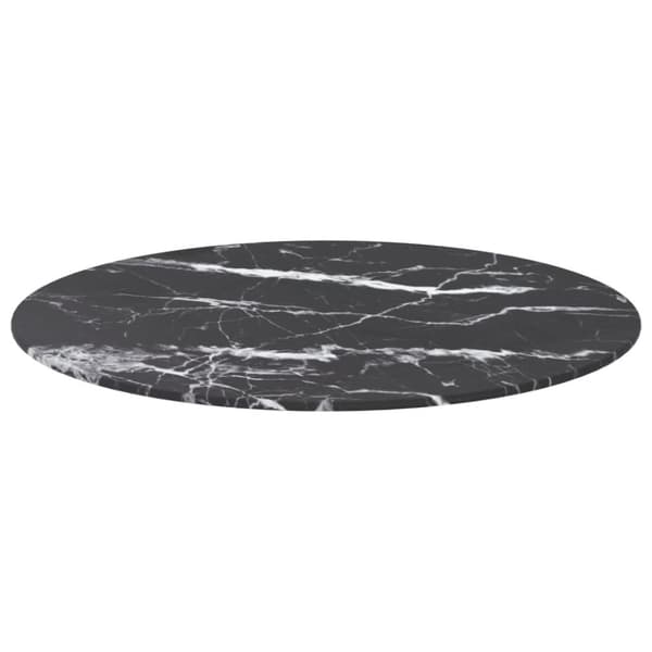 Bordsskiva svart Ø60x0,8 cm härdat glas med marmortextur