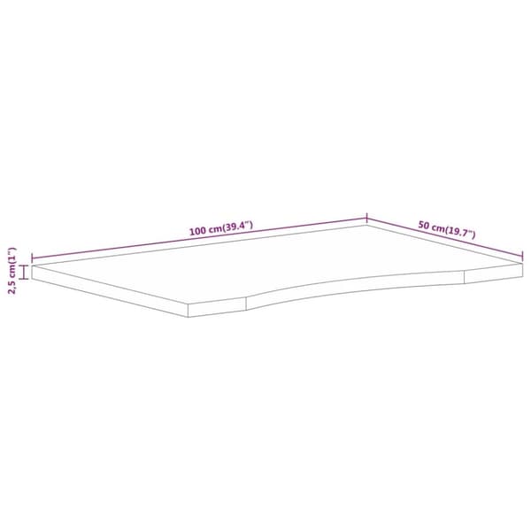 pöytätaso leikatulla 100x50x2,5 cm raaka mangopuulla