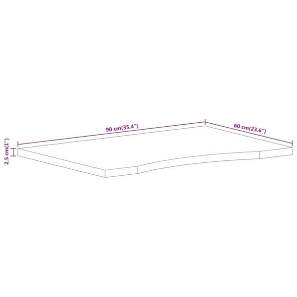 bordplade med kurvet form 90x60x2,5 cm ru massivt mangotræ